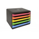 Zásuvkový box PLUS duhový, 5 zásuvek, na šířku, černý/mix duhových barev - Exacompta X308798D